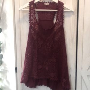 Eyeshadow Burgundy Lace Boho swing top tank Med